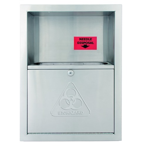 NEEDLE DISPOSAL CABINET-   RECESSED-SATIN STAINLESS STEEL